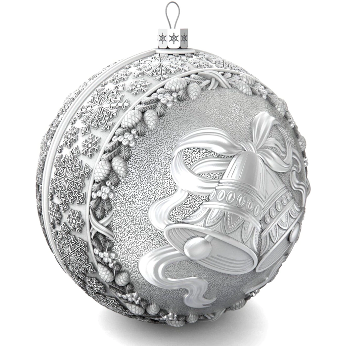 Set of 3 silver Christmas balls "Bells, Happy Childhood and a Winter fairy tale"